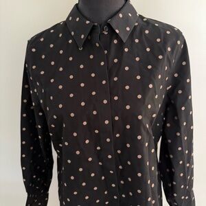 Chico's Women's Black Polka Dot No-Iron Effortless Long Sleeve Button Up Shirt
